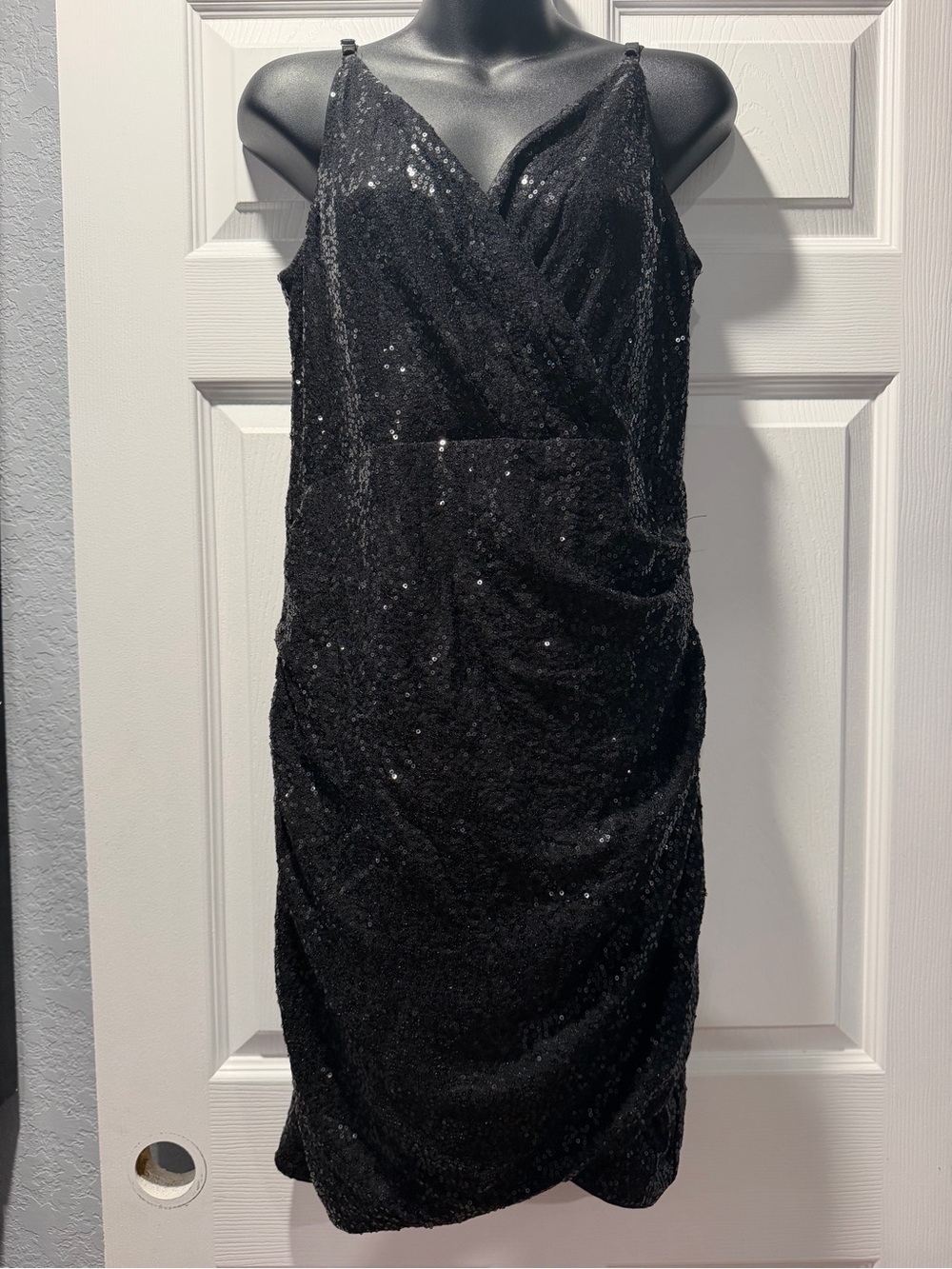 Grace Karin Black Sequin Wrap-Front Midi Dress